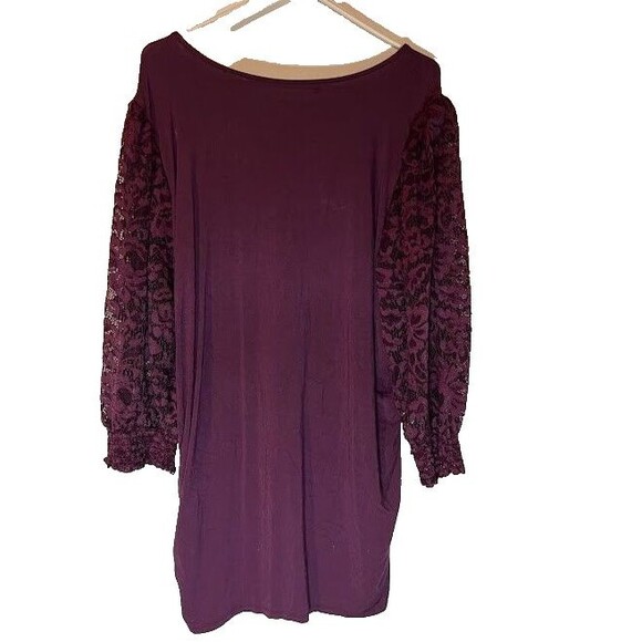 Torrid Bohochic Super Soft Knits Purple Ruched Drapey Tunic Lace 3/4 Sleeves 3X - Picture 6 of 6